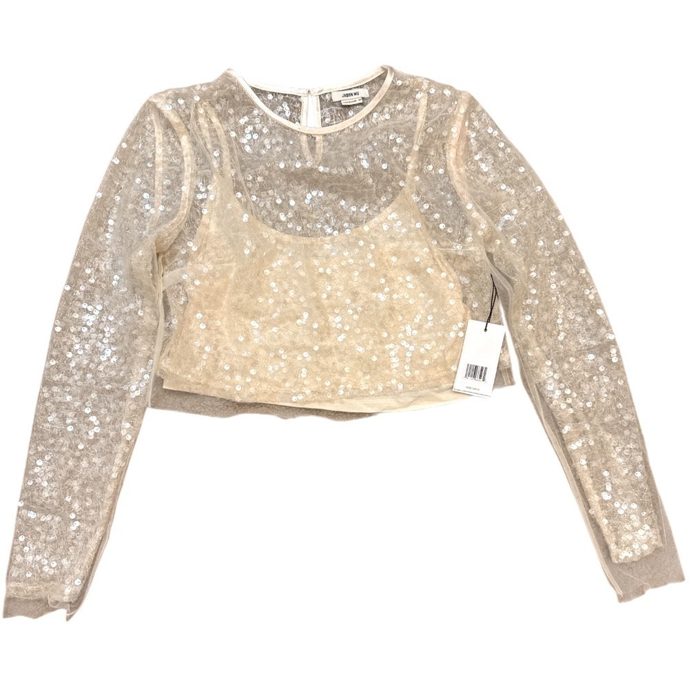 Jason Wu 3 Layer Cropped Sequin Evening Top - Picture 2 of 8